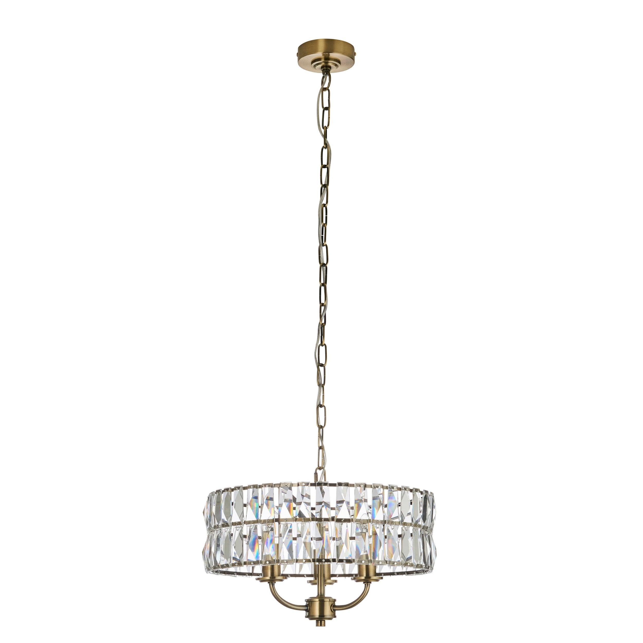 Clifton 3 Light Brass & Clear Cut Glass Pendant-Ceiling Pendant Lights-Endon Lighting Hallway Lighting Close upTiffany Lighting Direct