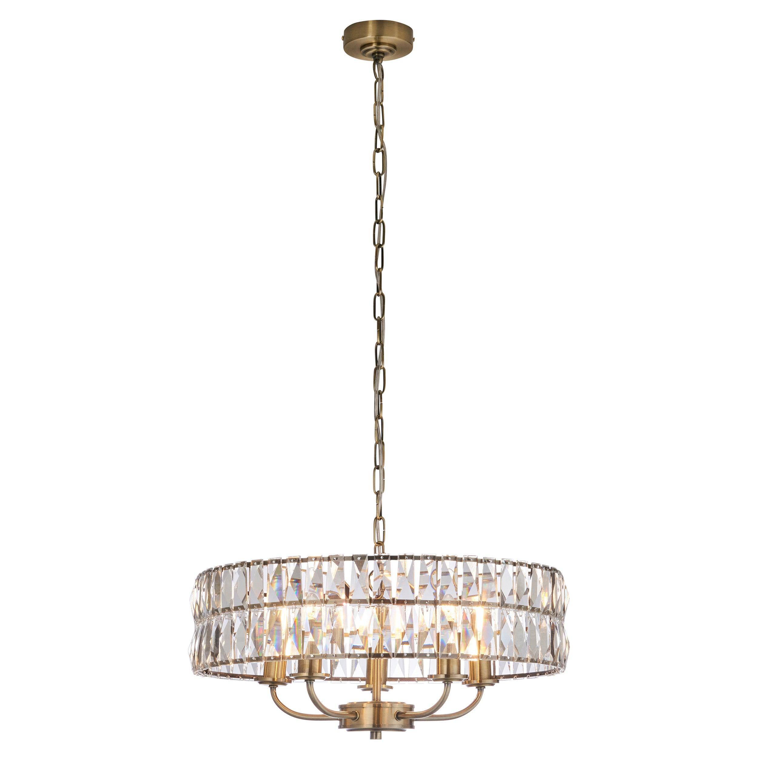 Clifton 5 Light Brass & Clear Cut Glass Pendant-Ceiling Pendant Lights-Endon Lighting Bedrooom Lighting Wider ImageTiffany Lighting Direct