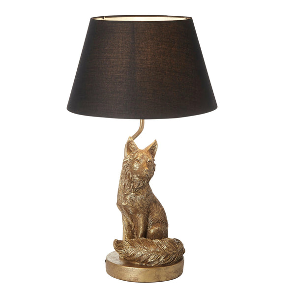 Fox Figurine Gold Table Lamp - Black Shade-Endon Lighting-Living-Room-Tiffany Lighting Direct-[image-position]