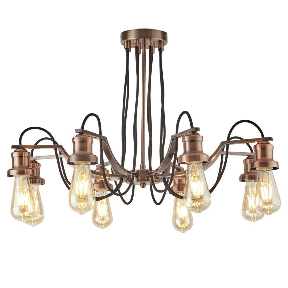 Olivia 8 Light Copper Pendant Ceiling Light - Braided Cable-Ceiling Pendant Lights-1-Tiffany Lighting Direct