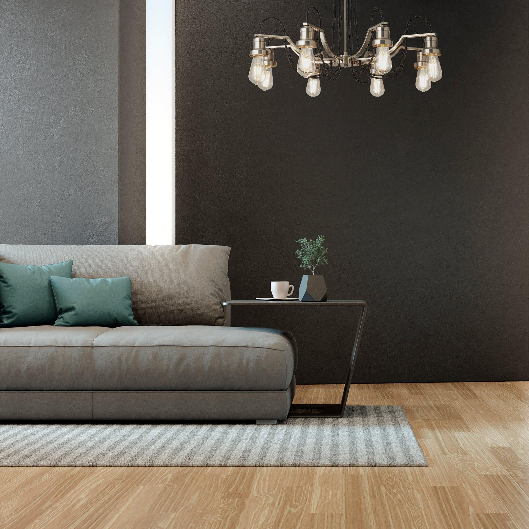 Olivia 8 Light Black Braided Cable & Silver Ceiling Pendant-Ceiling Pendant Lights-2-Tiffany Lighting Direct