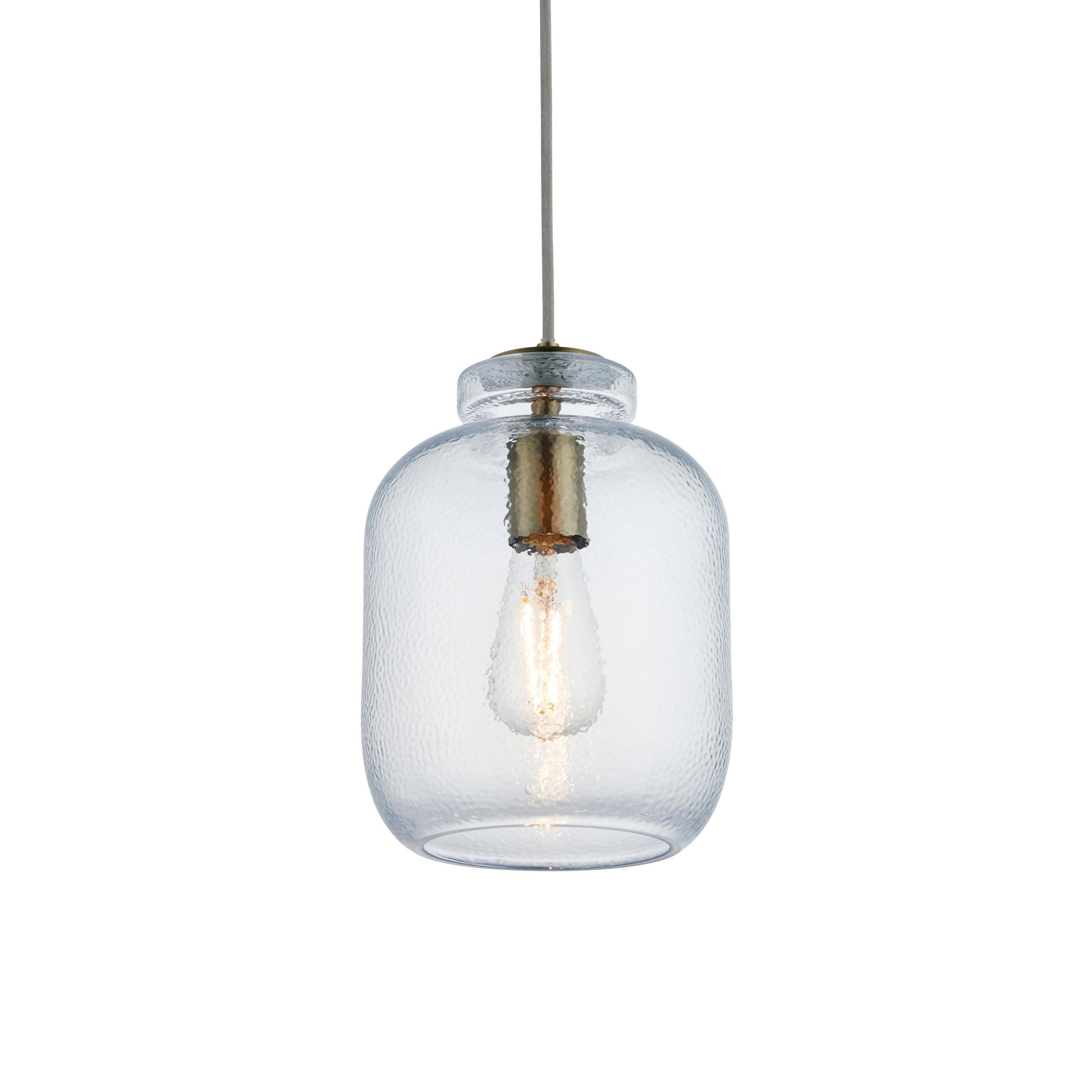 Lyra Brass & Clear Textured Glass Pendant-Ceiling Pendant Lights-Endon Lighting Living Room Lighting Tiffany Lighting Direct
