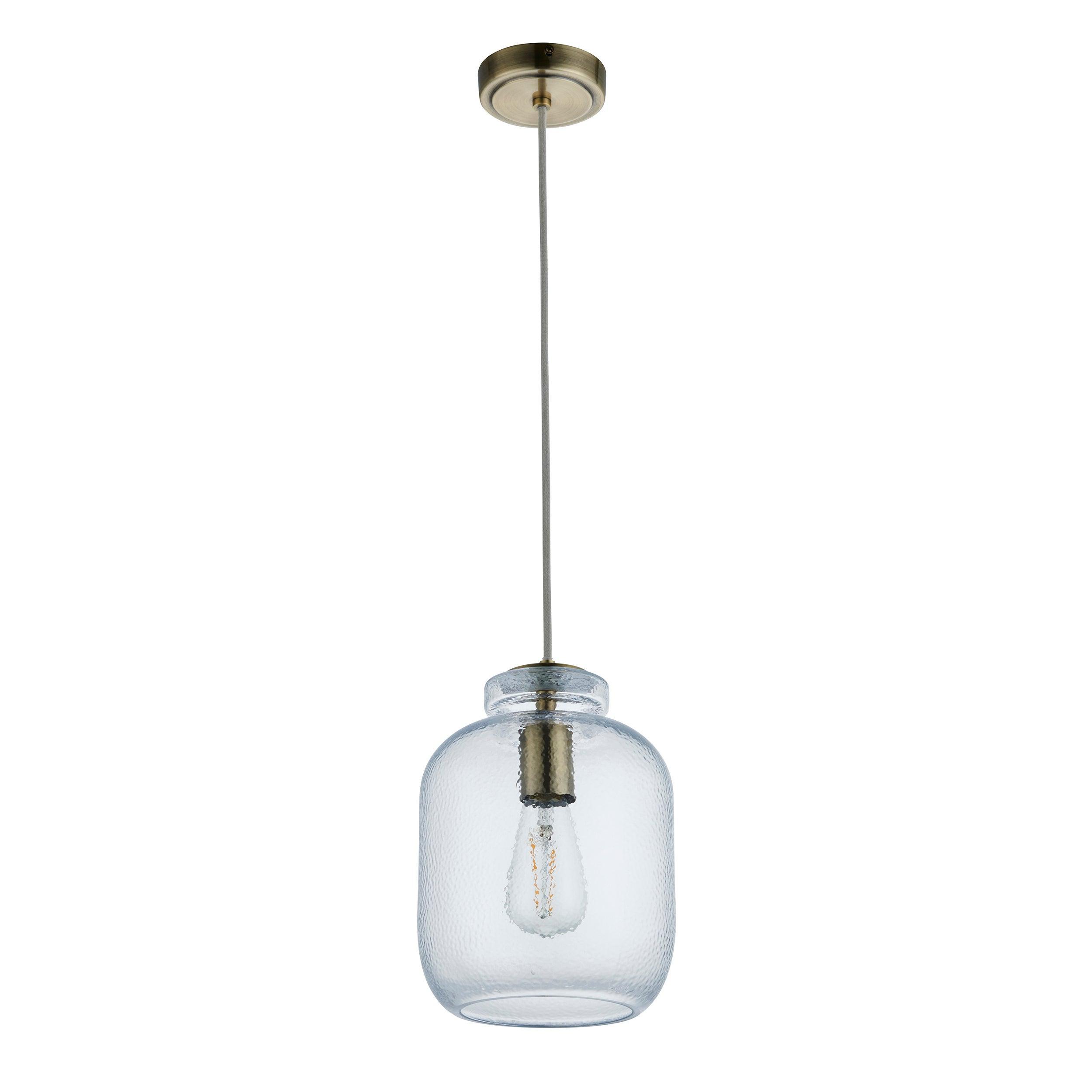 Lyra Brass & Clear Textured Glass Pendant-Ceiling Pendant Lights-Endon Lighting Hallway Lighting Family Image Tiffany Lighting Direct