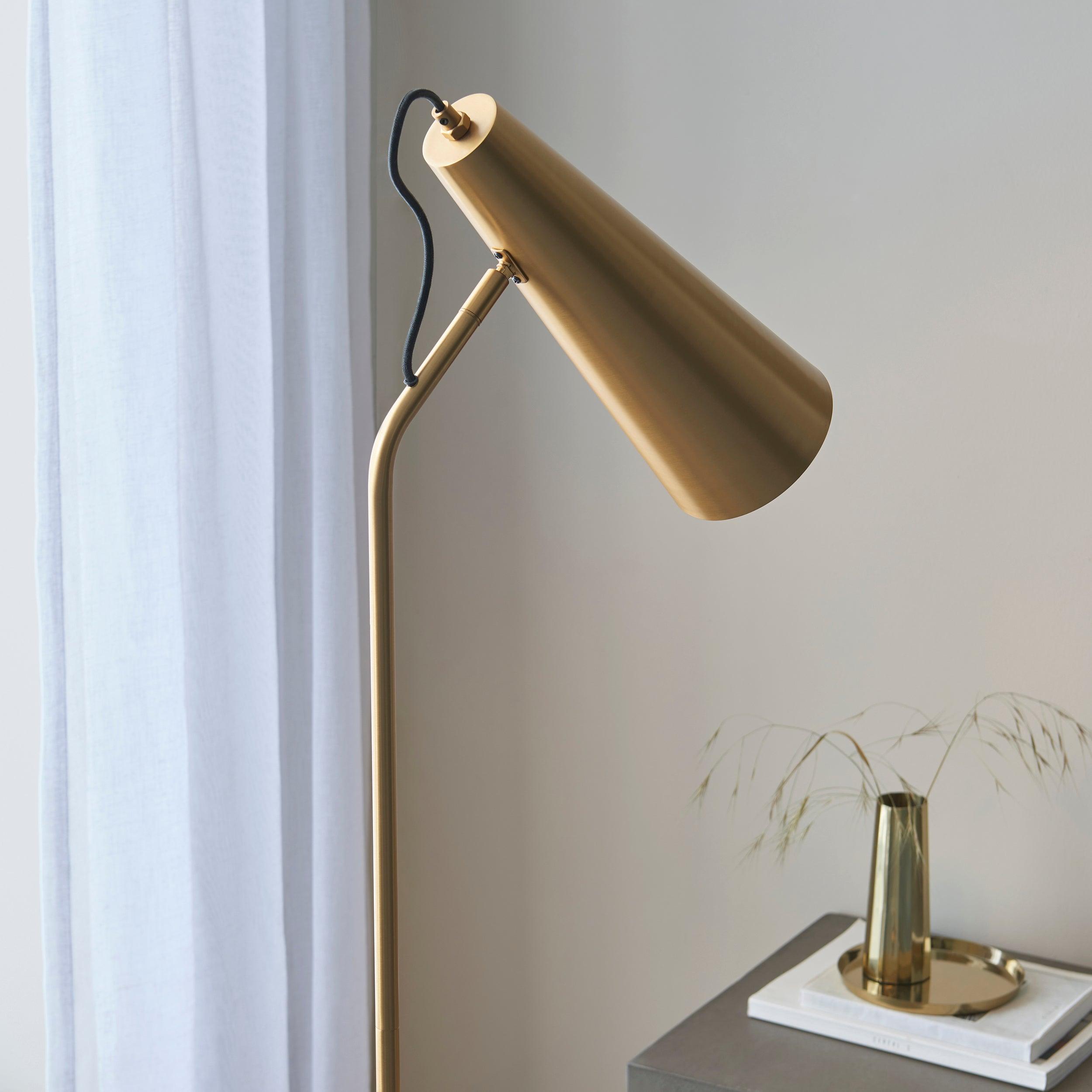 karna new industrial gold floor lamp by Endon Lighting Living Room Close Up 43