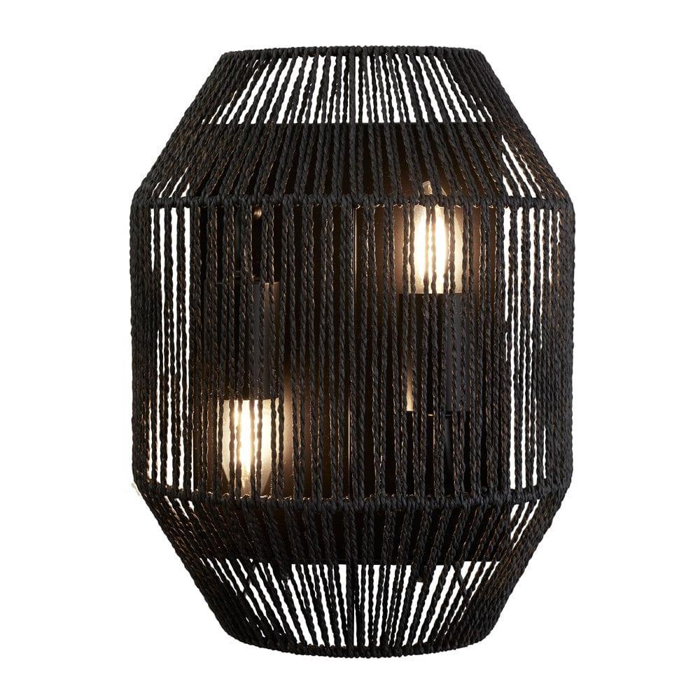 wicker 2 light black rope effect wall light