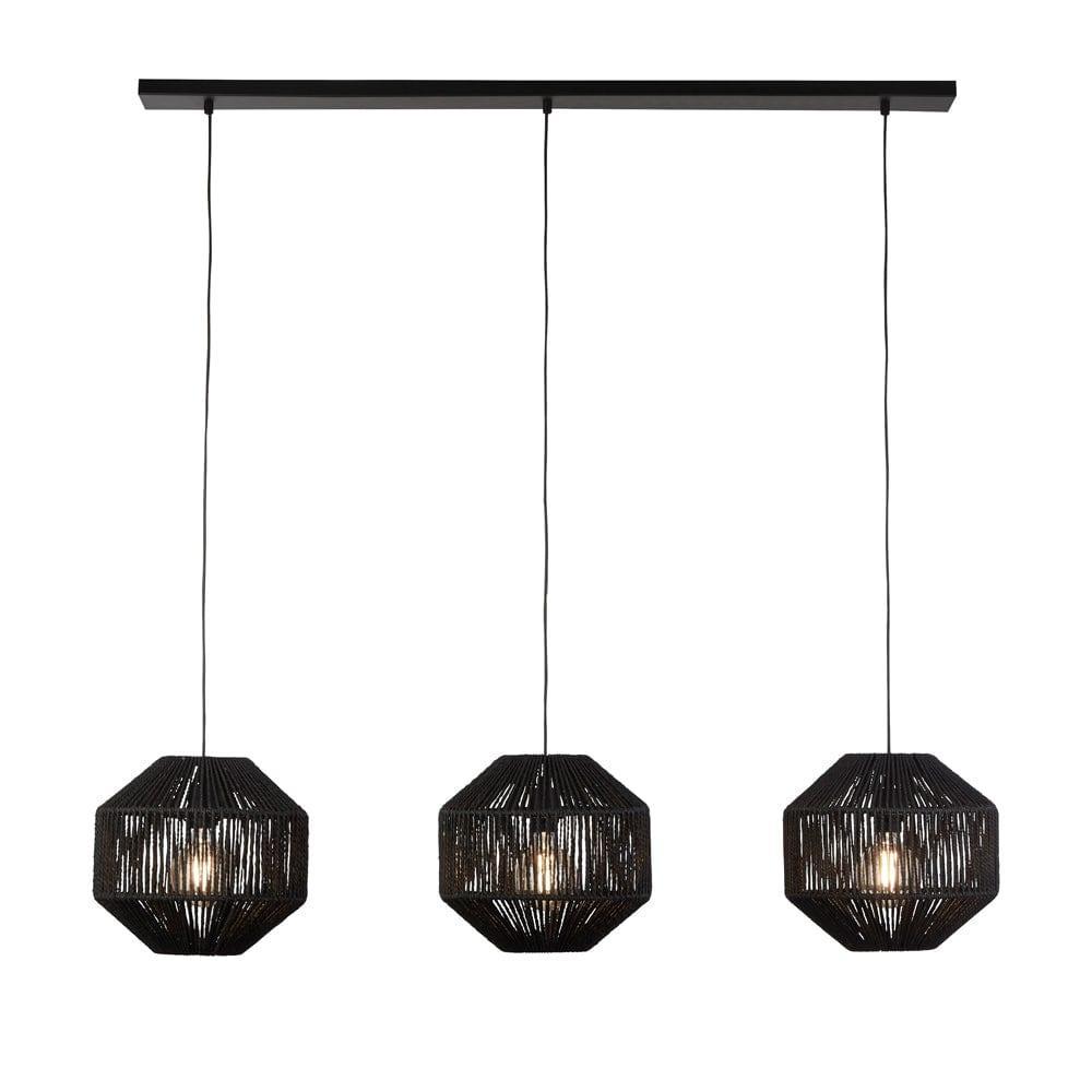 Wicker 3 Light Bar Black Rope Effect Ceiling Pendant-Ceiling Pendant Lights-1-Tiffany Lighting Direct