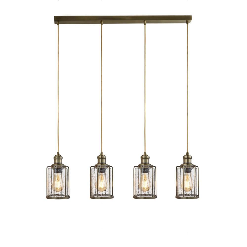 Pipes 4 Light Brass Ceiling Pendant - Seeded Glass-Ceiling Pendant Lights-1-Tiffany Lighting Direct