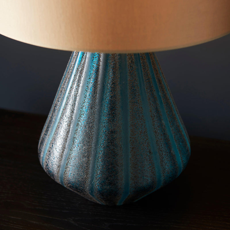 Triable Turquoise Glass Table Lamp With Gold Shade