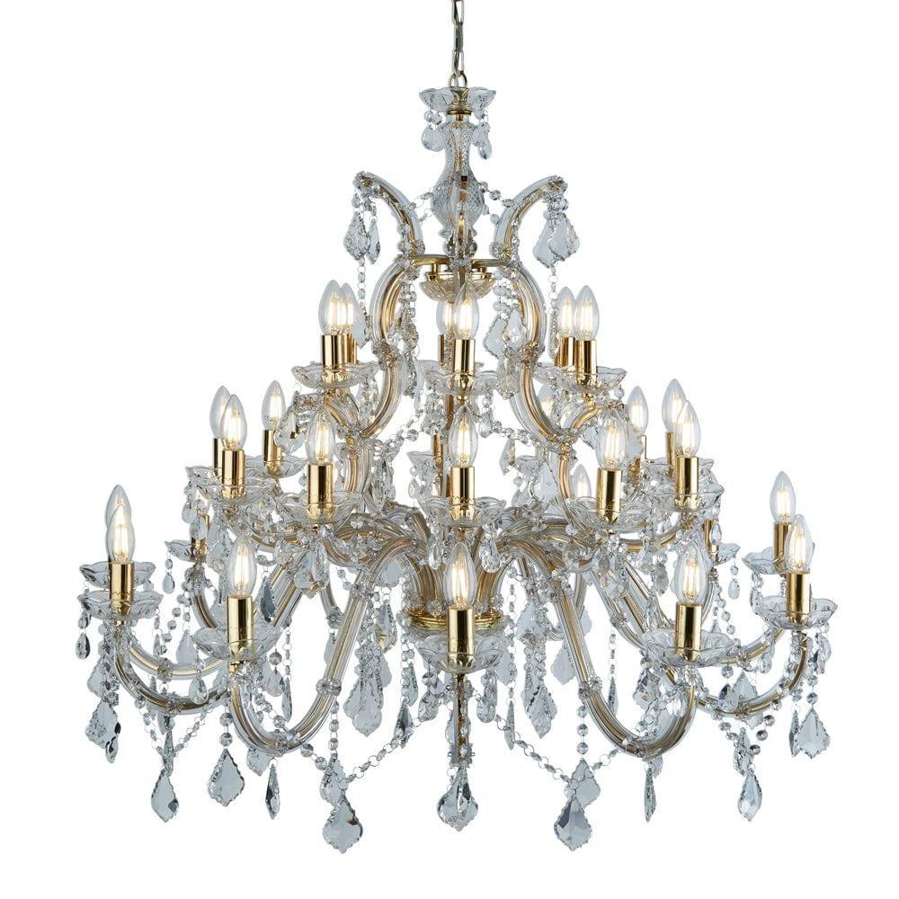 Marie Therese 30 Light Brass/Clear Crystal Glass Chandelier-1-Tiffany Lighting Direct