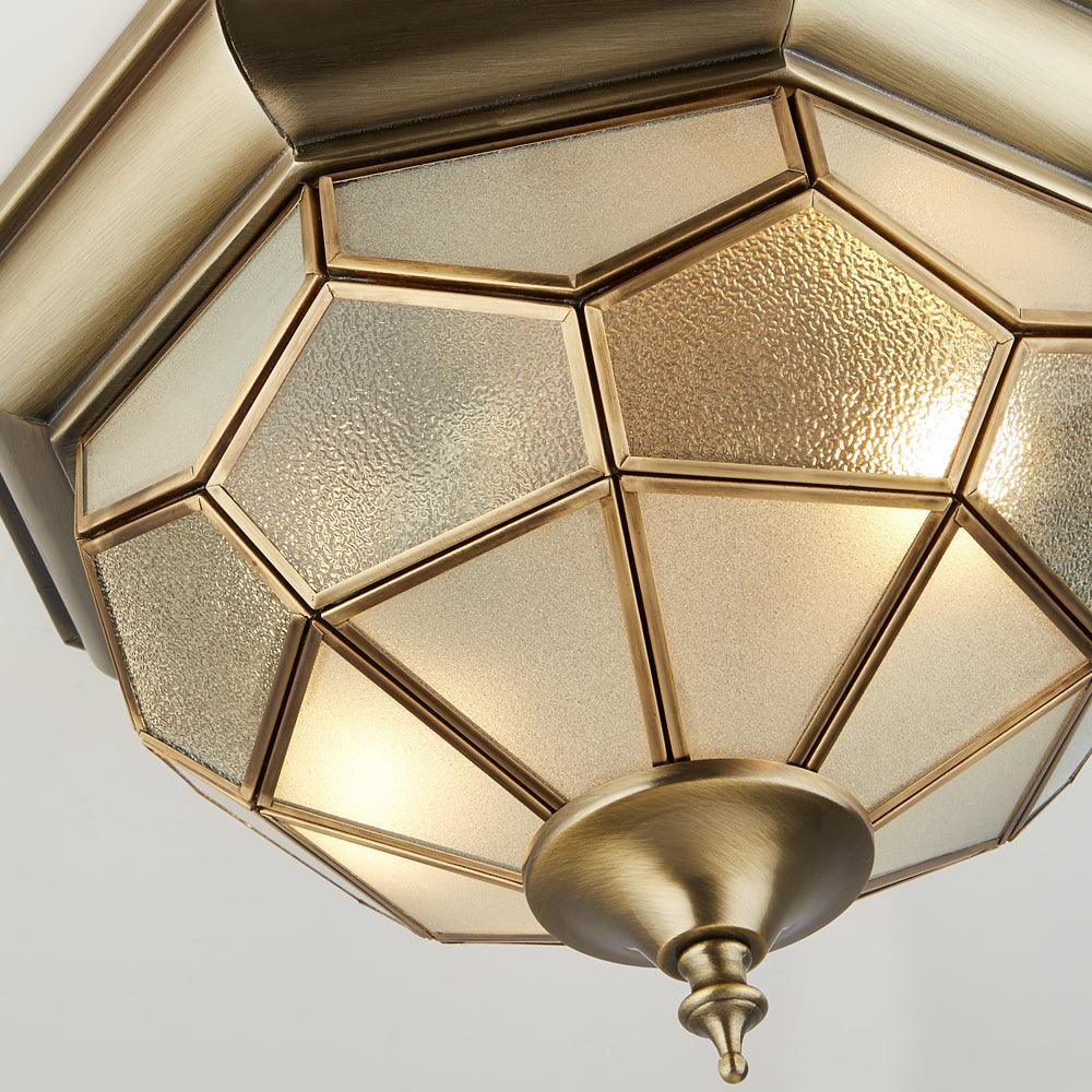 Searchlight Antique Brass & Glass Flush Ceiling Light Living room wide shot