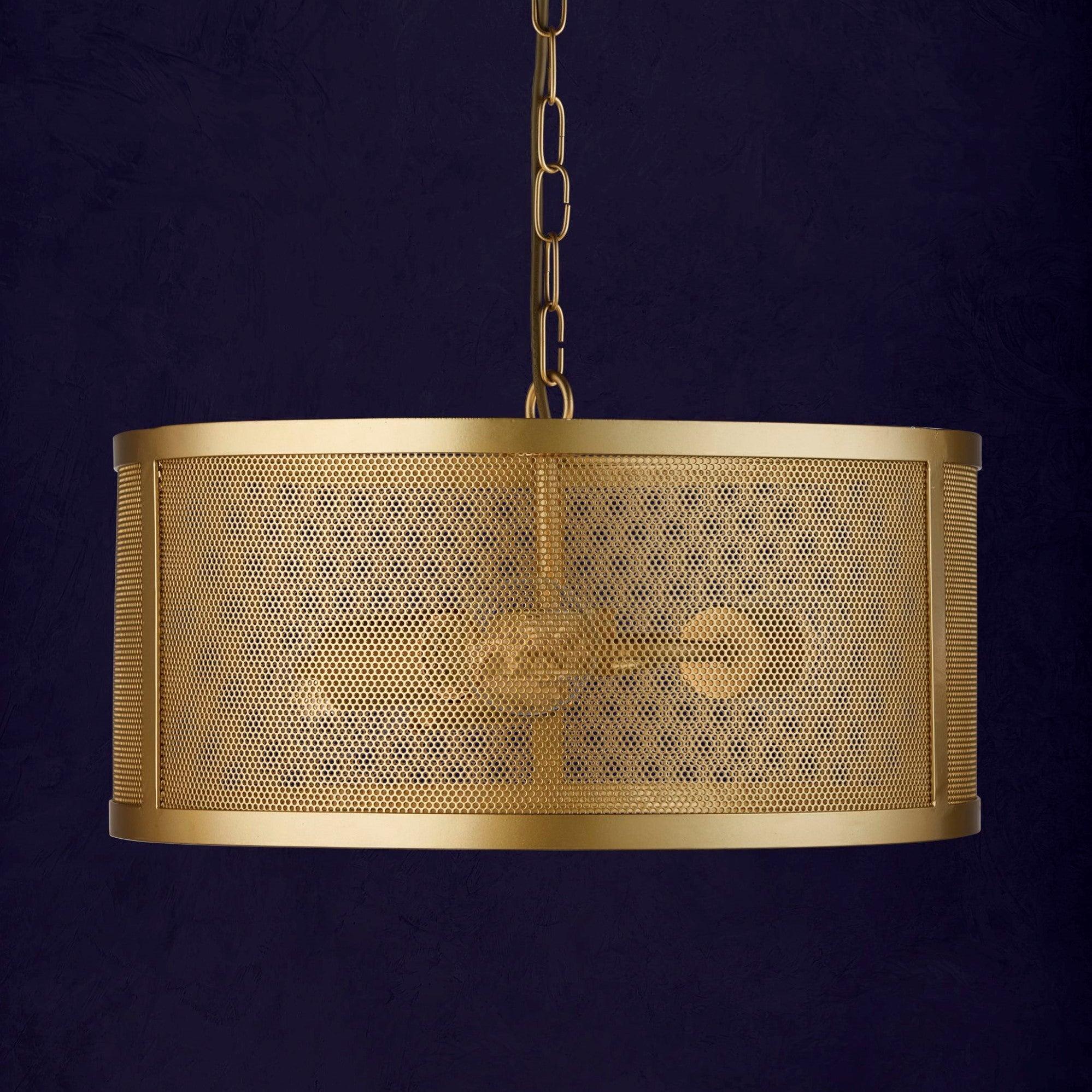 Searchlight Fishnet 3 Light Gold Drum Ceiling Pendant-Ceiling Pendant Lights-5-Tiffany Lighting Direct