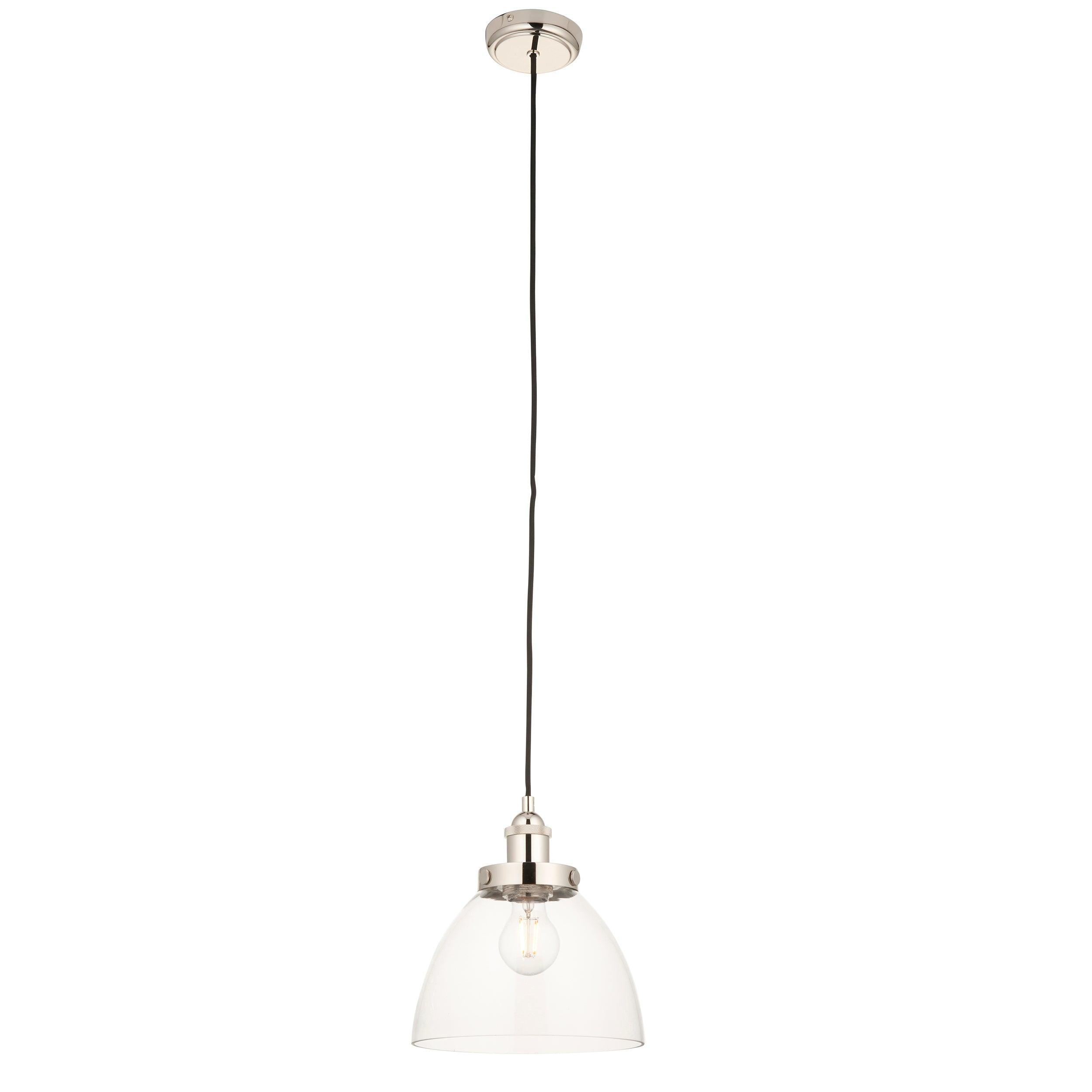 Greenford Nickel Industrial Pendant Light - Clear Glass Shade-Ceiling Pendant Lights-Living Lights hallway lighting photo Tiffany Lighting Direct