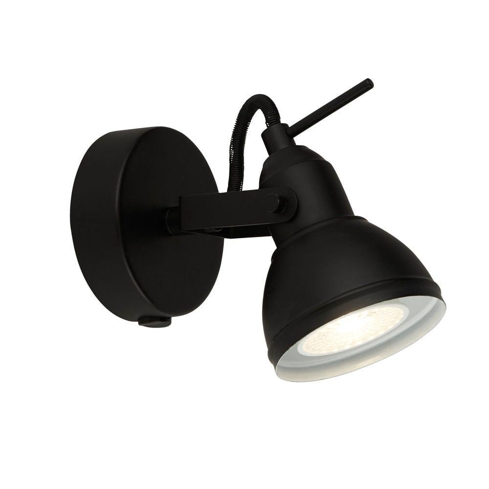 focus 1 light black adjustable spotlight switched