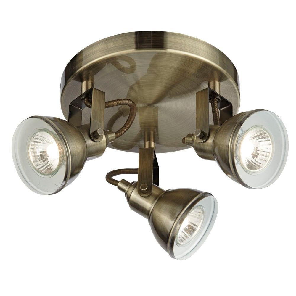focus 3 light antique brass adjustable ceiling spotlights
