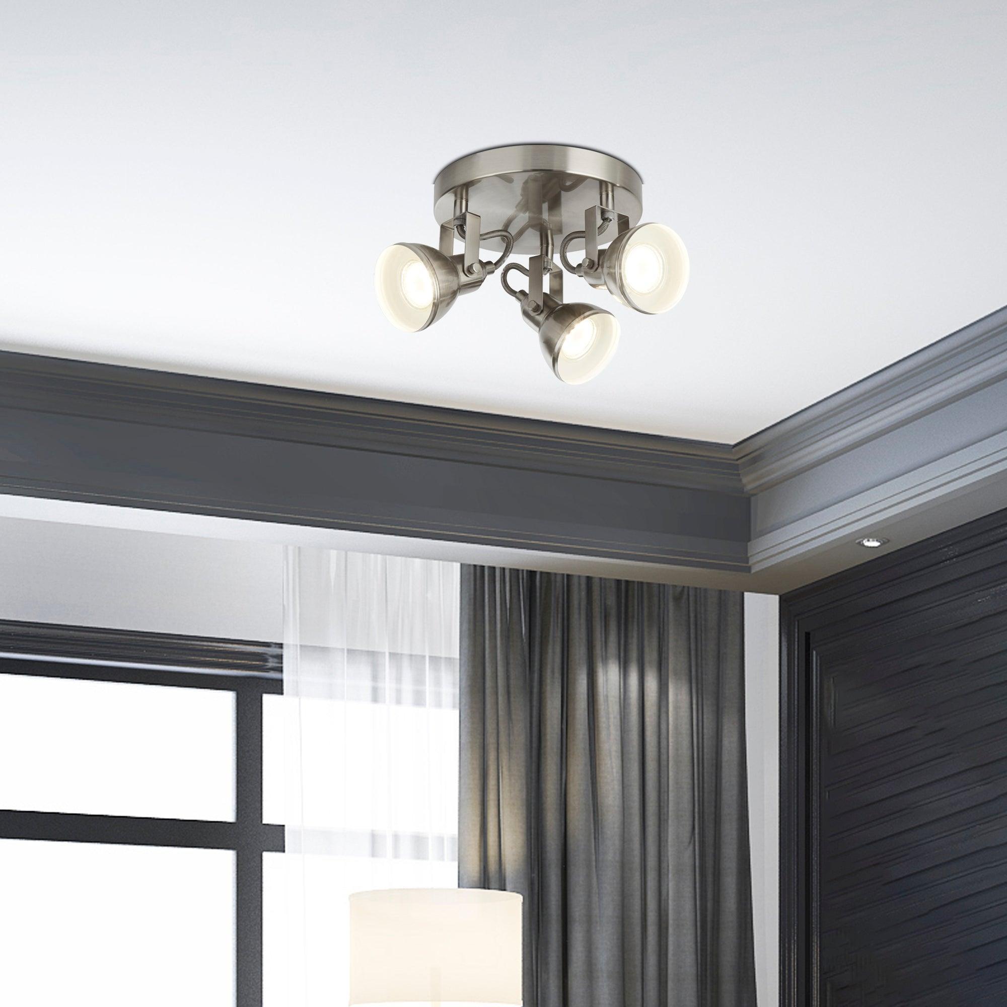 focus 3 light satin silver adjustable ceiling spotlights by searchlighting lighting, living room image