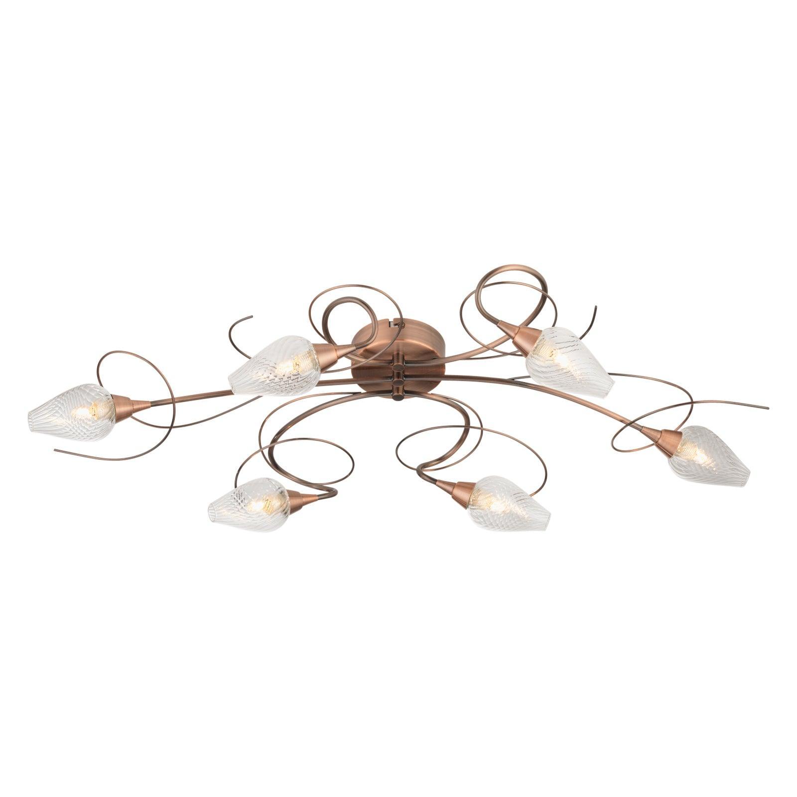 Oaks Lighting Lugh 6 Arm Copper Semi-Flush Ceiling Light
