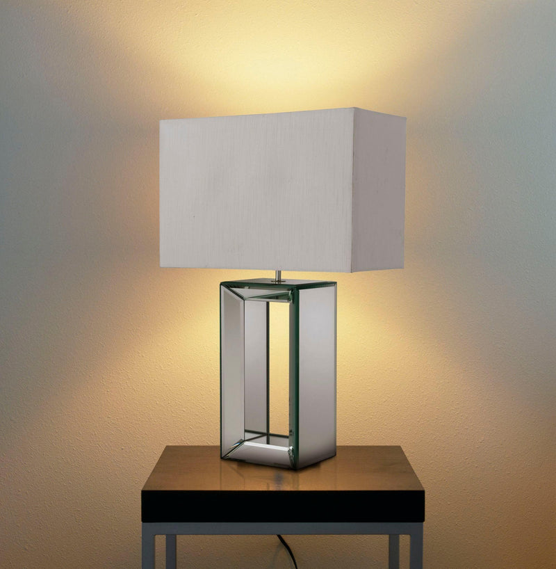 Searchlight Mirror White Table Lamp - White Faux Silk Shade-Searchlight Lighting-Living-Room-Tiffany Lighting Direct-[image-position]