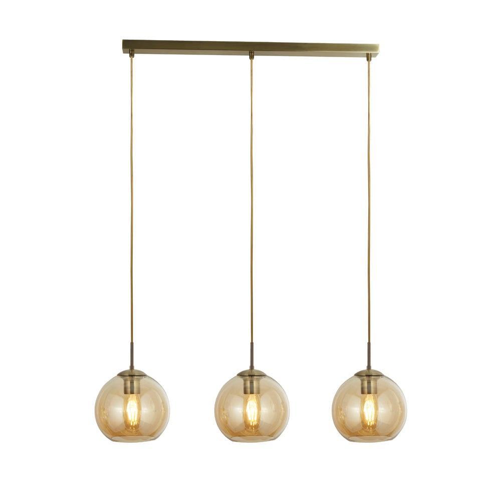 Balls 3 Light Brass Bar Pendant With Amber Glass Shades-Ceiling Pendant Lights-1-Tiffany Lighting Direct