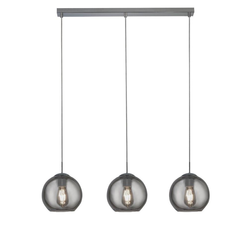 Balls 3 Light Chrome Bar Pendant With Smoke Glass Shades-Ceiling Pendant Lights-1-Tiffany Lighting Direct