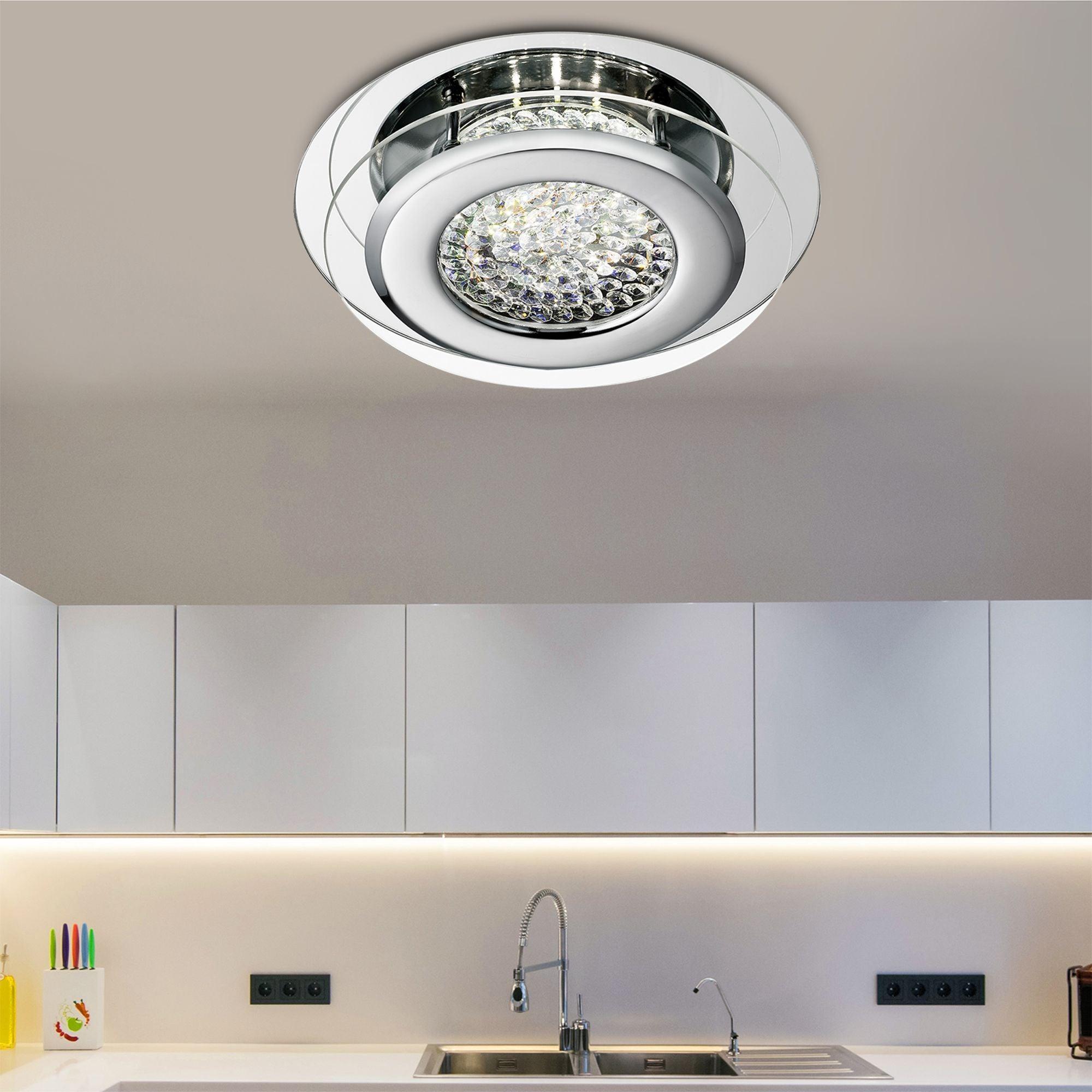 Searchlight Vesta LED Chrome & Crystal Ceiling Flush Hallway Image