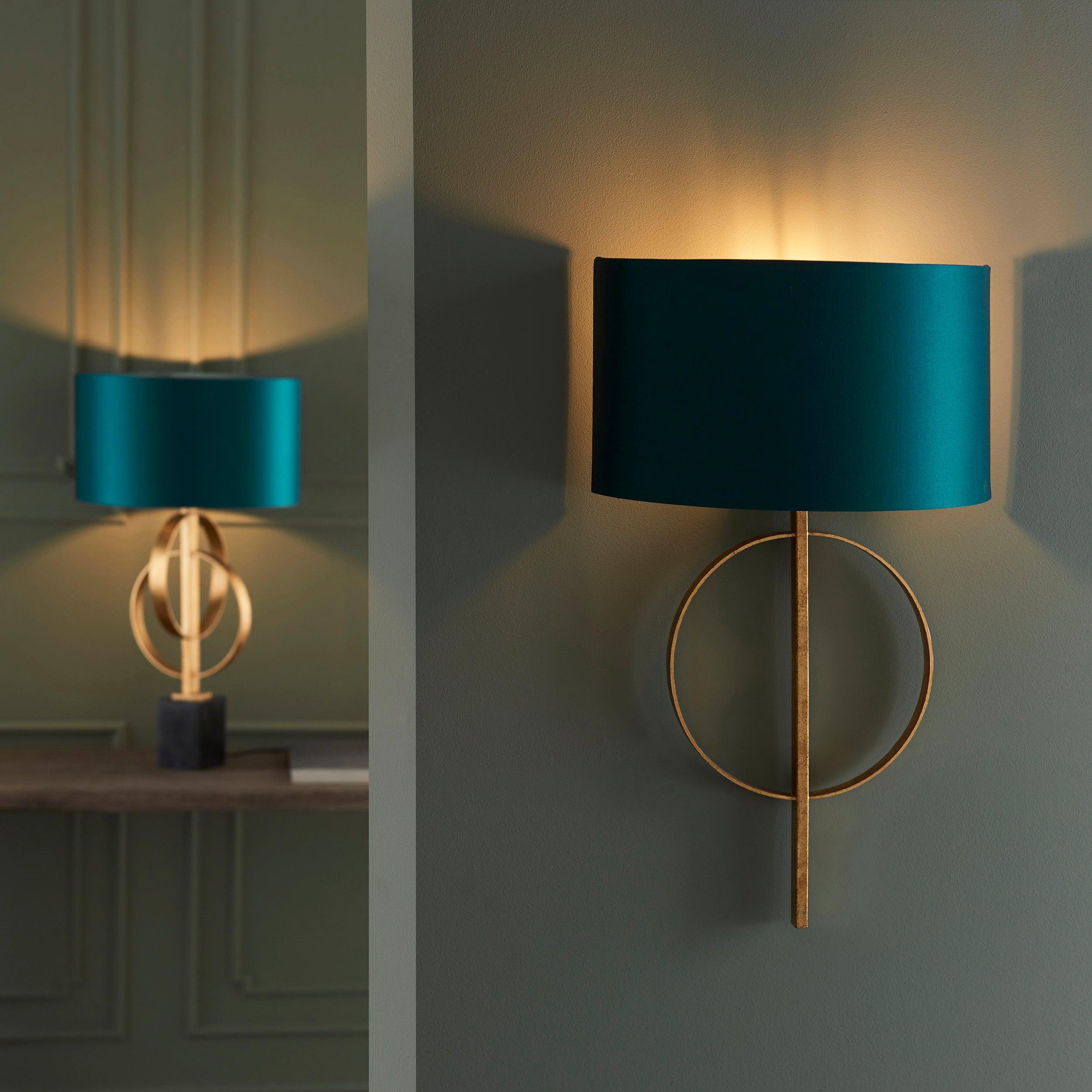norfolk gold wall light with teal half shade mDining room lighting