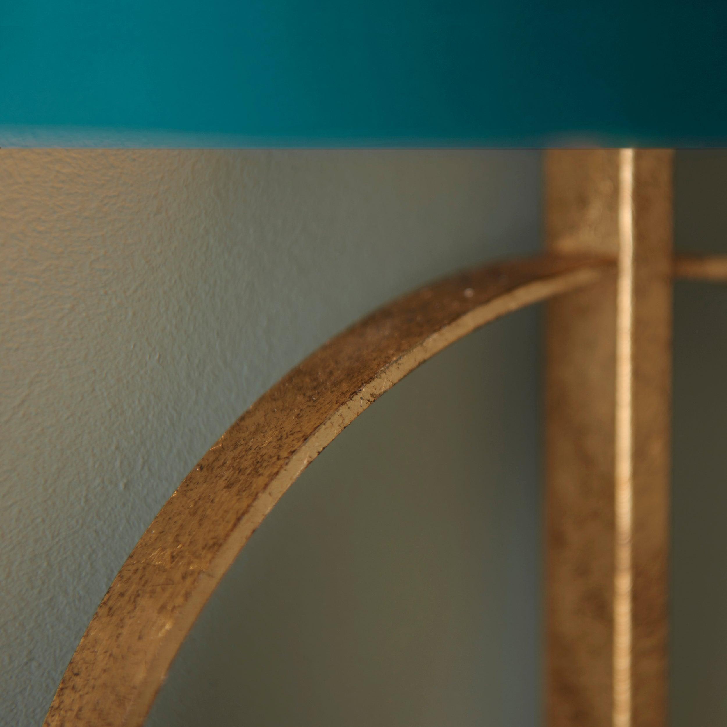norfolk gold wall light with teal half shade close fitting image