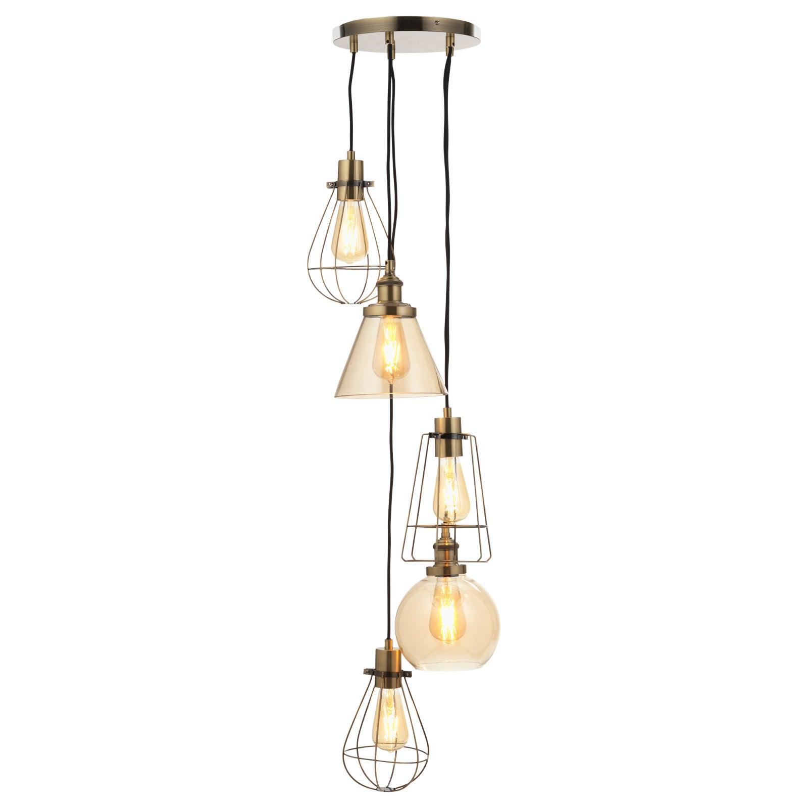 Haldor 6 Light Antique Brass Glass & Wire Pendant-Ceiling Pendant Lights-Oaks Lighting-1-Tiffany Lighting Direct