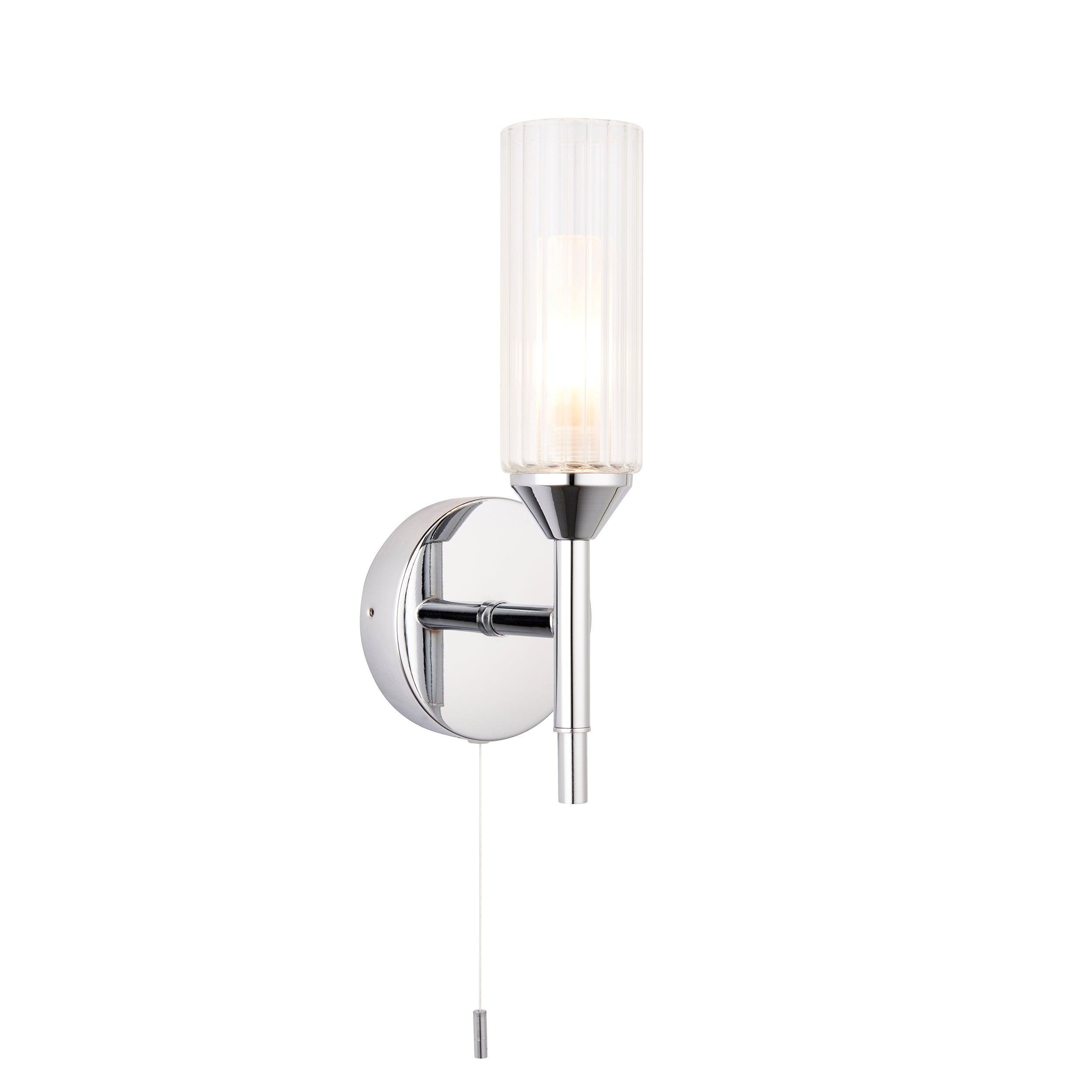 Oundle Single Chrome Bathroom Wall Light - Pull Cord