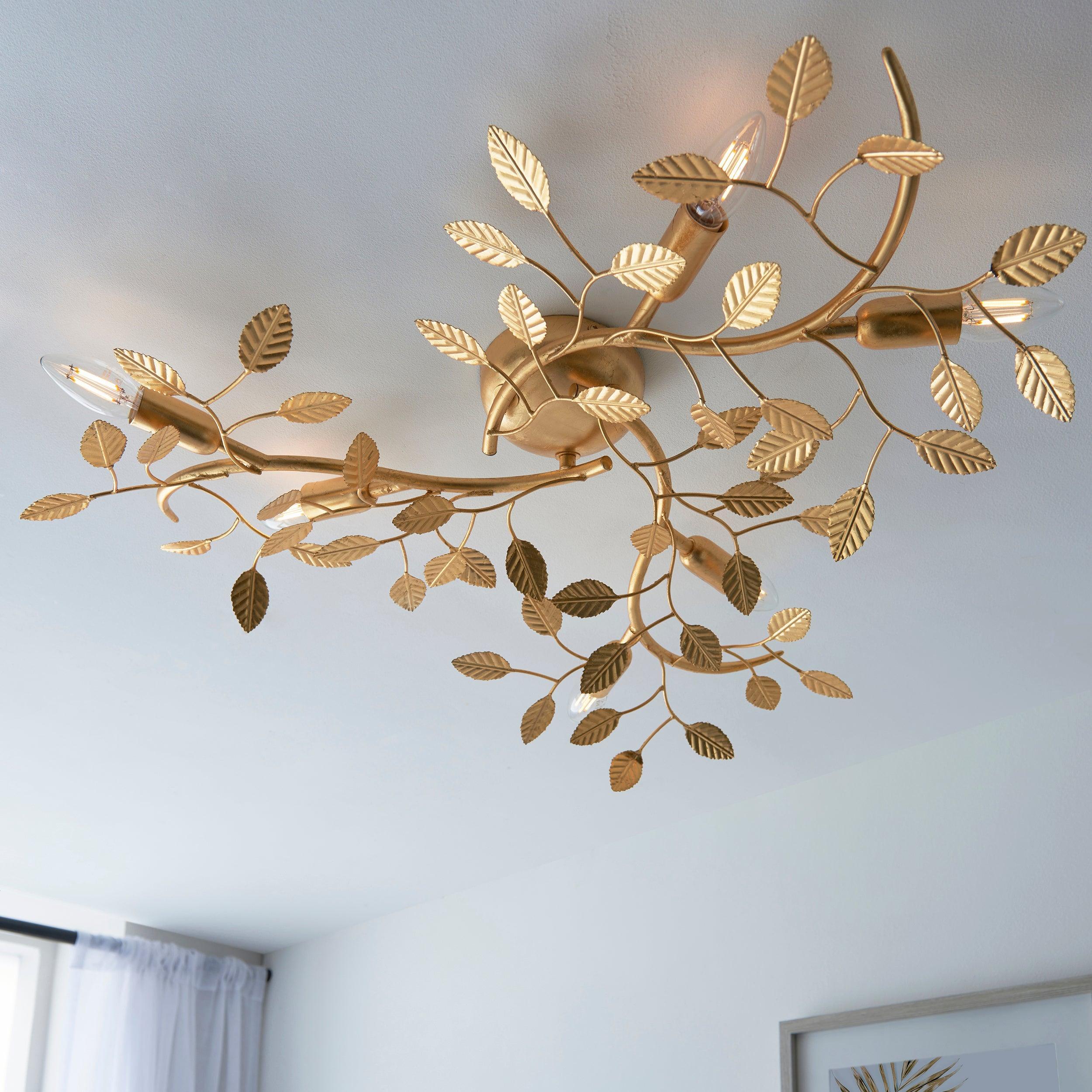 Westway Gold Leaf Detail 6 Light Living Room Ceiling Flush Image 2