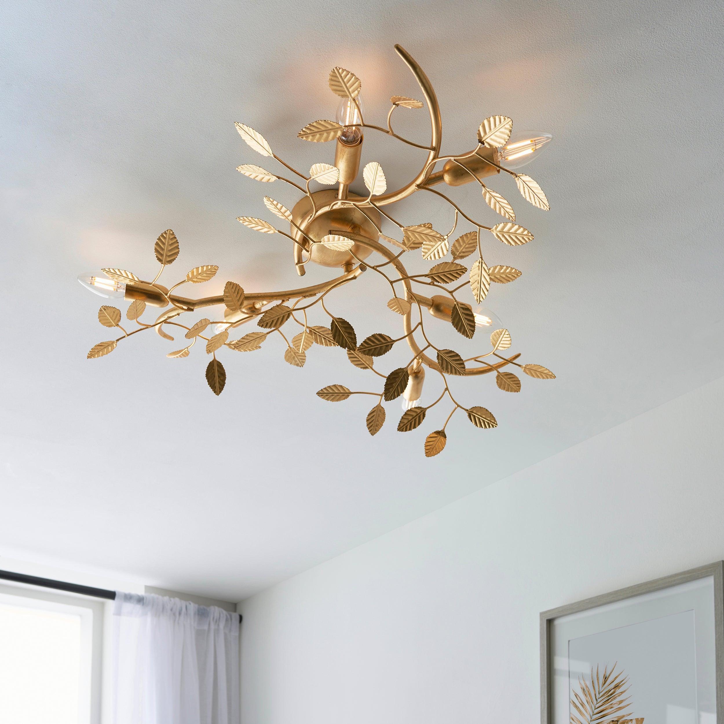 Westway Gold Leaf Detail 6 Light Living Room Ceiling Flush Image 4