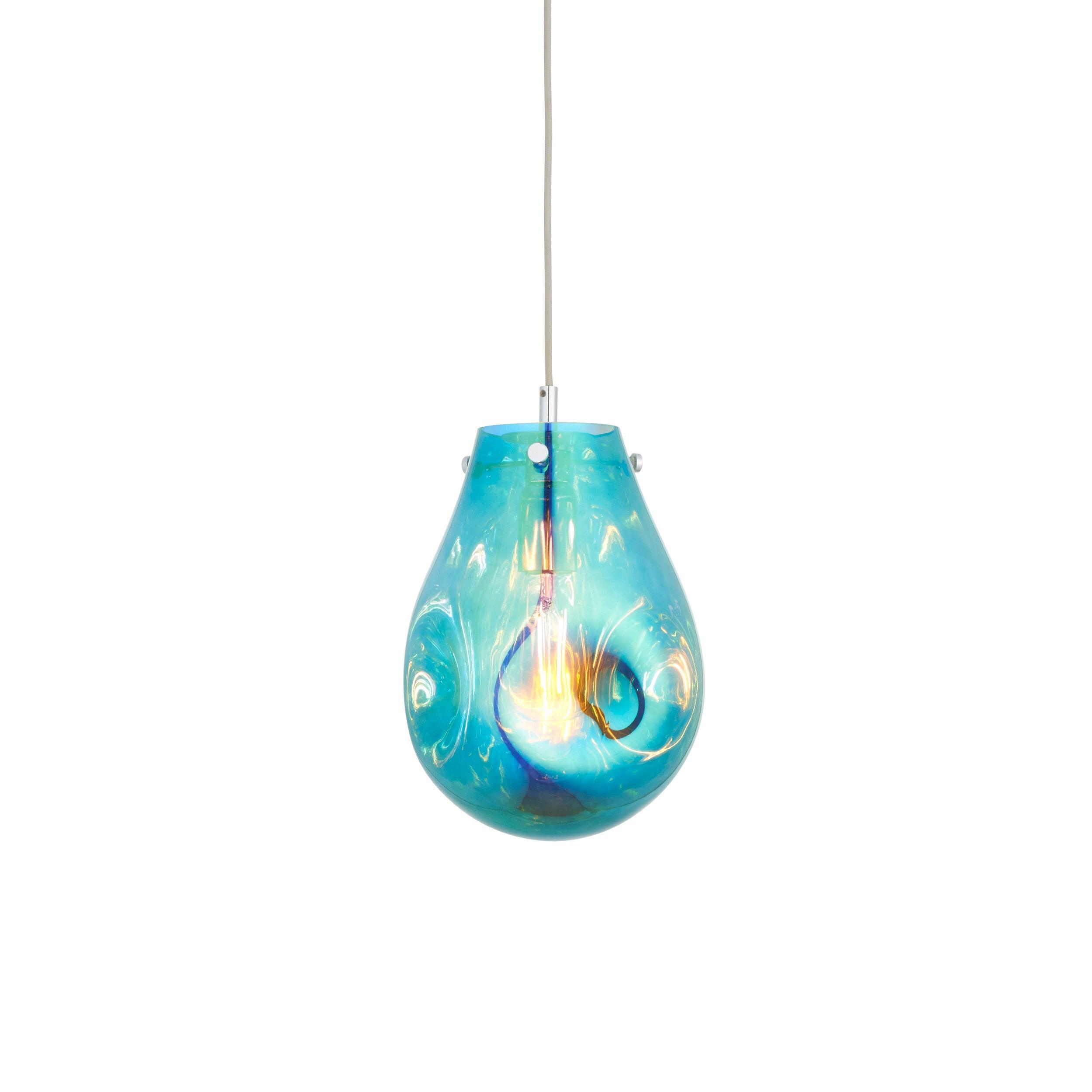 Dazzle Medium Petrol Glass & Chrome Ceiling Pendant Light-Ceiling Pendant Lights-Living Lights-1-Tiffany Lighting Direct