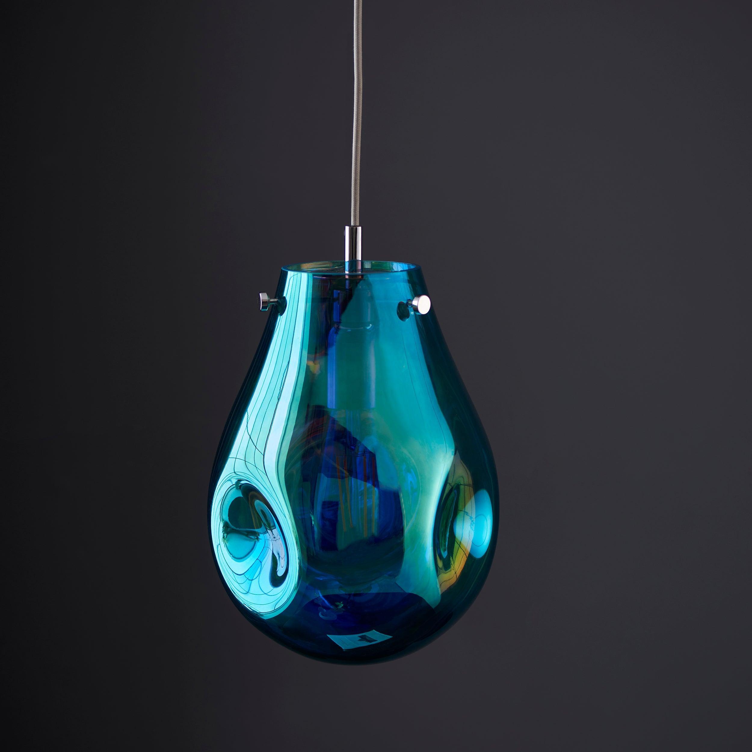 Dazzle Medium Petrol Glass & Chrome Ceiling Pendant Light-Ceiling Pendant Lights-Living Lights-8-Tiffany Lighting Direct