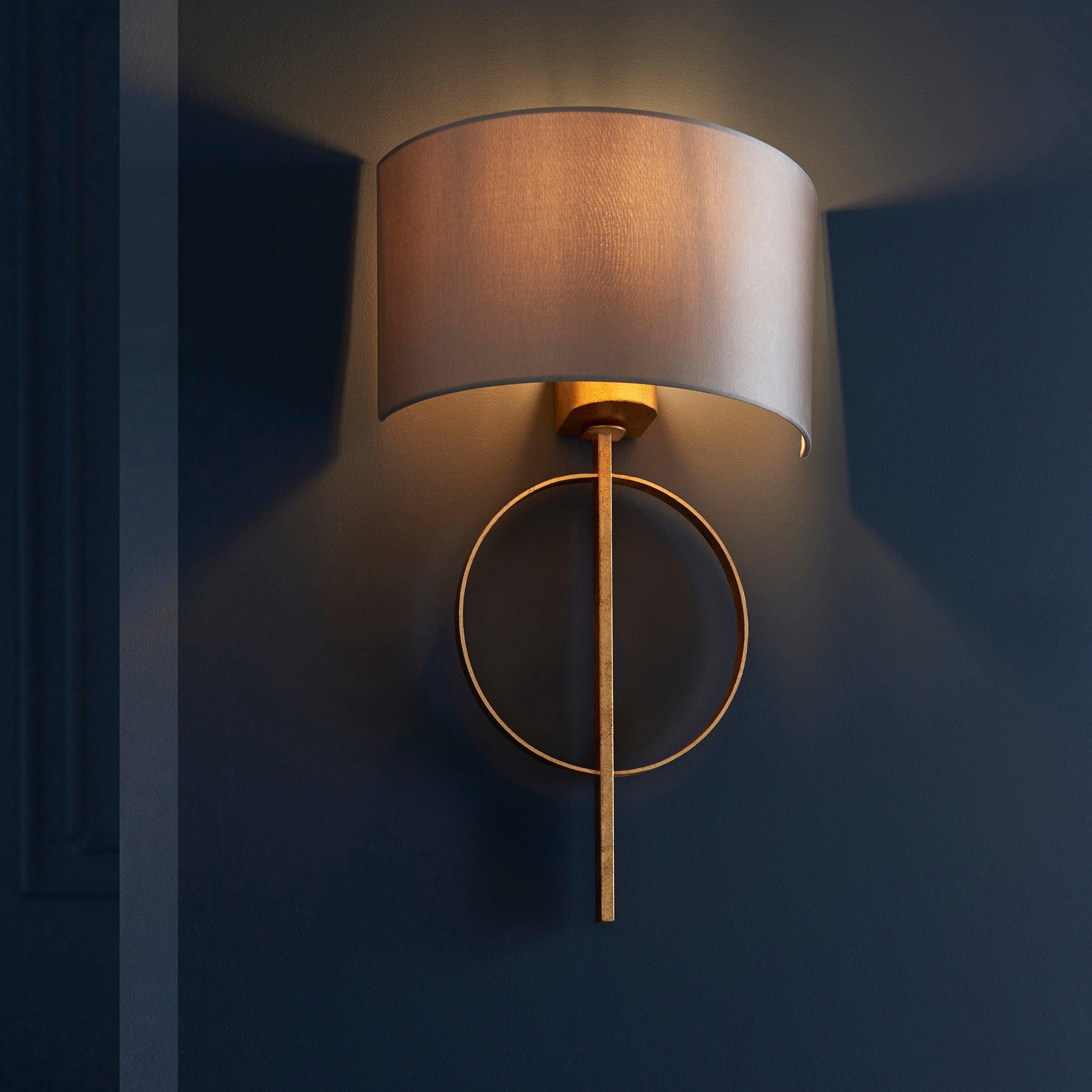norfolk gold wall light with mink half shade