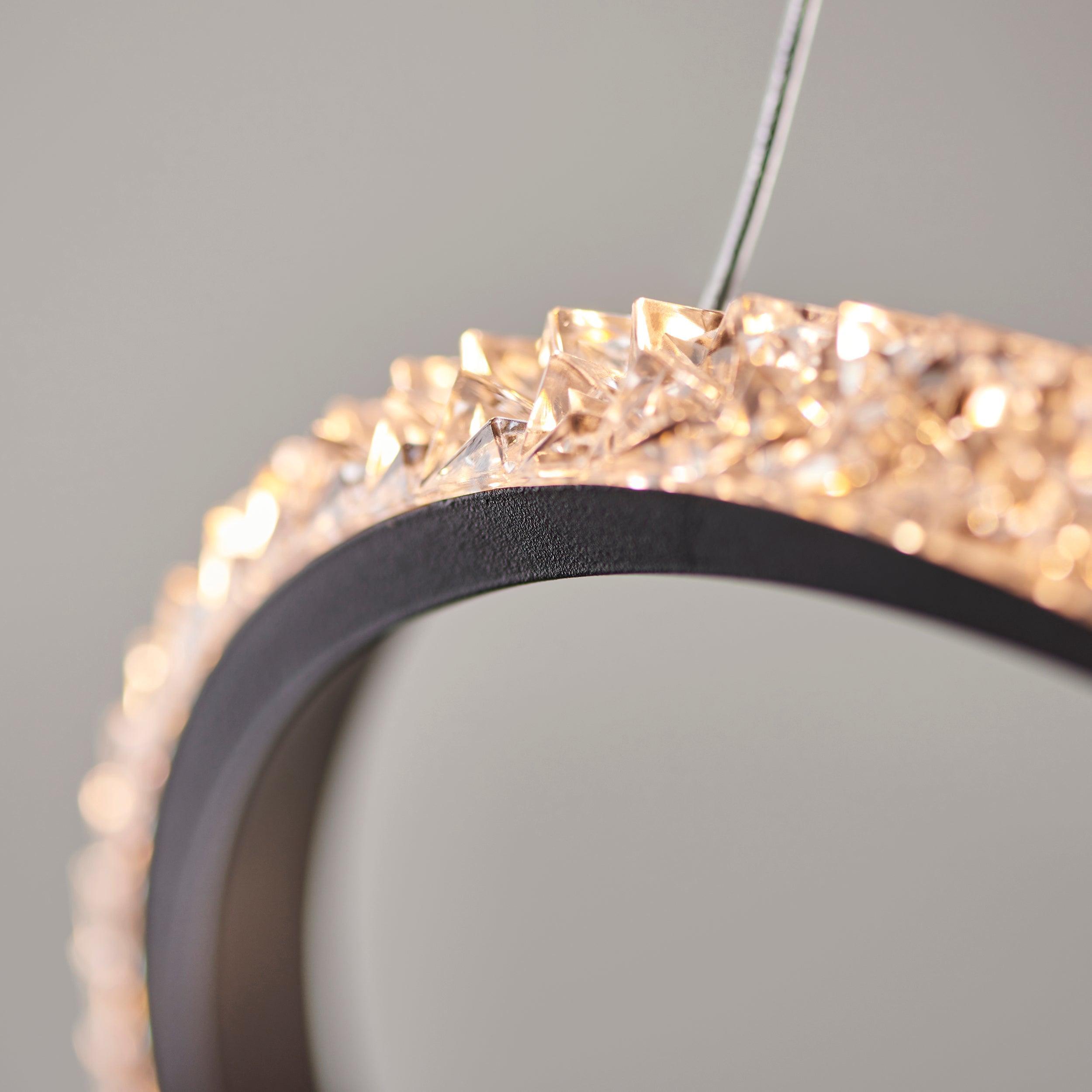 Hoop Modern LED Clear Faceted Acrylic Ceiling Pendant Light-Ceiling Pendant Lights-Living Lights living room close. up unlit Tiffany Lighting Direct