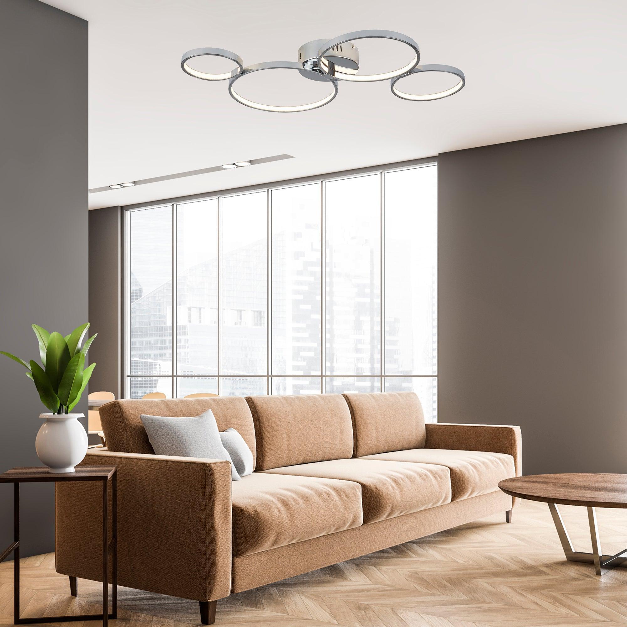 Searchlight Solexa 4 Ring 30w LED Chrome Ceiling Light Hallway close up