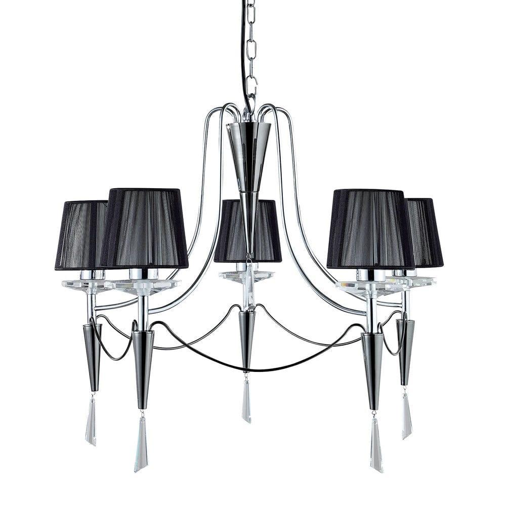 Duchess 5 Light Chrome Chandelier - Black String Shades-1-Tiffany Lighting Direct