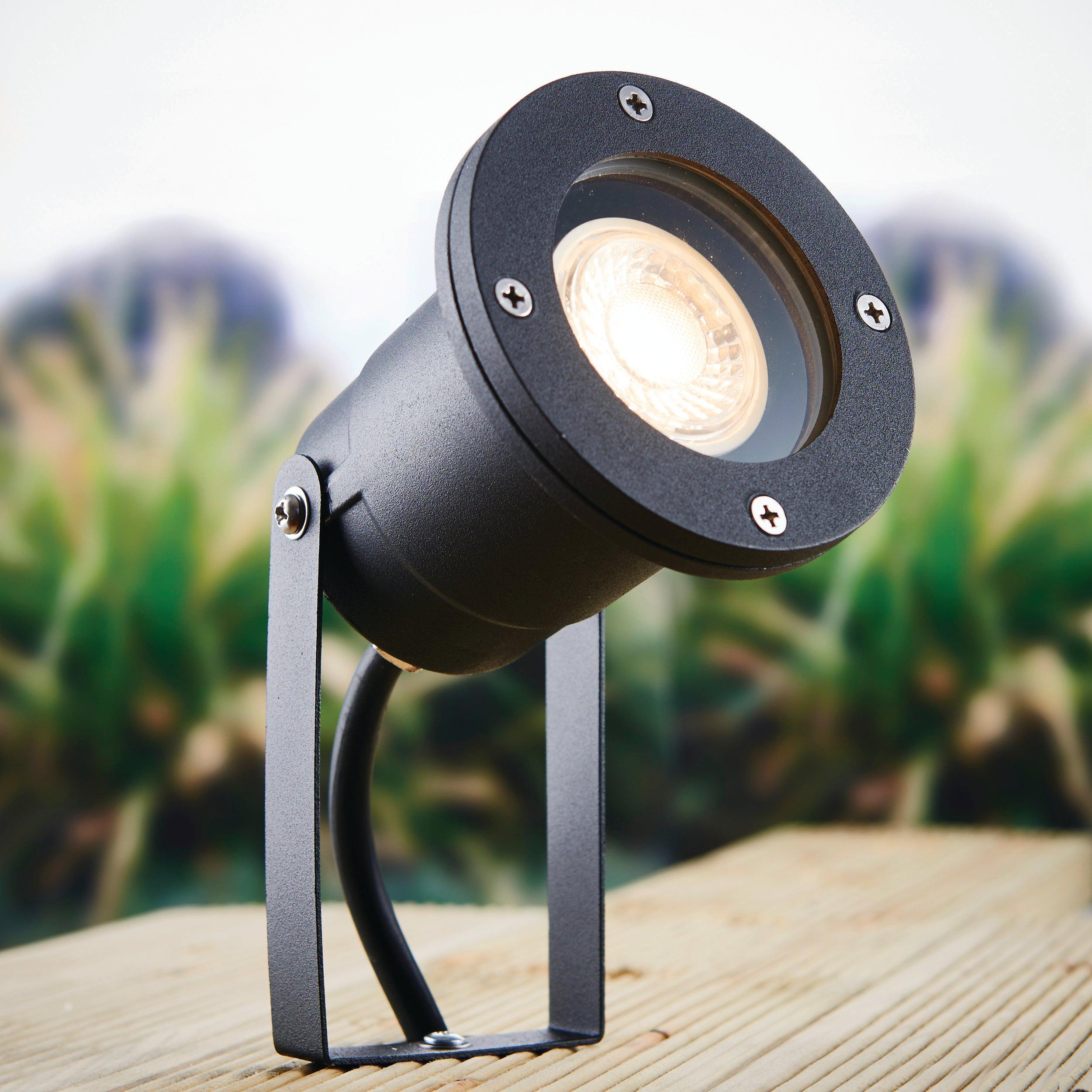 opaz black garden spike light ip65 7w by saxby lighting, close up image 220