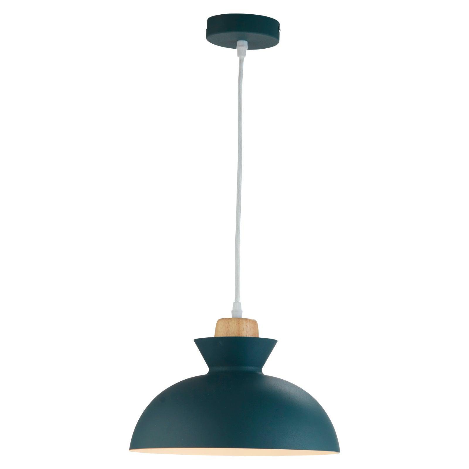 Oaks Lighting Paco Slate Grey & Wood Ceiling Pendant - 28cm-Ceiling Pendant Lights-Oaks Lighting-1-Tiffany Lighting Direct