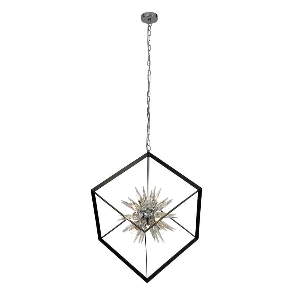 Stellar 6 Light Spike Ball Pendant - Black/Crystal Glass-Ceiling Pendant Lights-1-Tiffany Lighting Direct