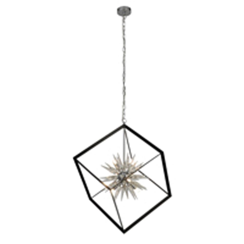 Stellar 6 Light Spike Ball Pendant - Black/Crystal Glass-Ceiling Pendant Lights-2-Tiffany Lighting Direct