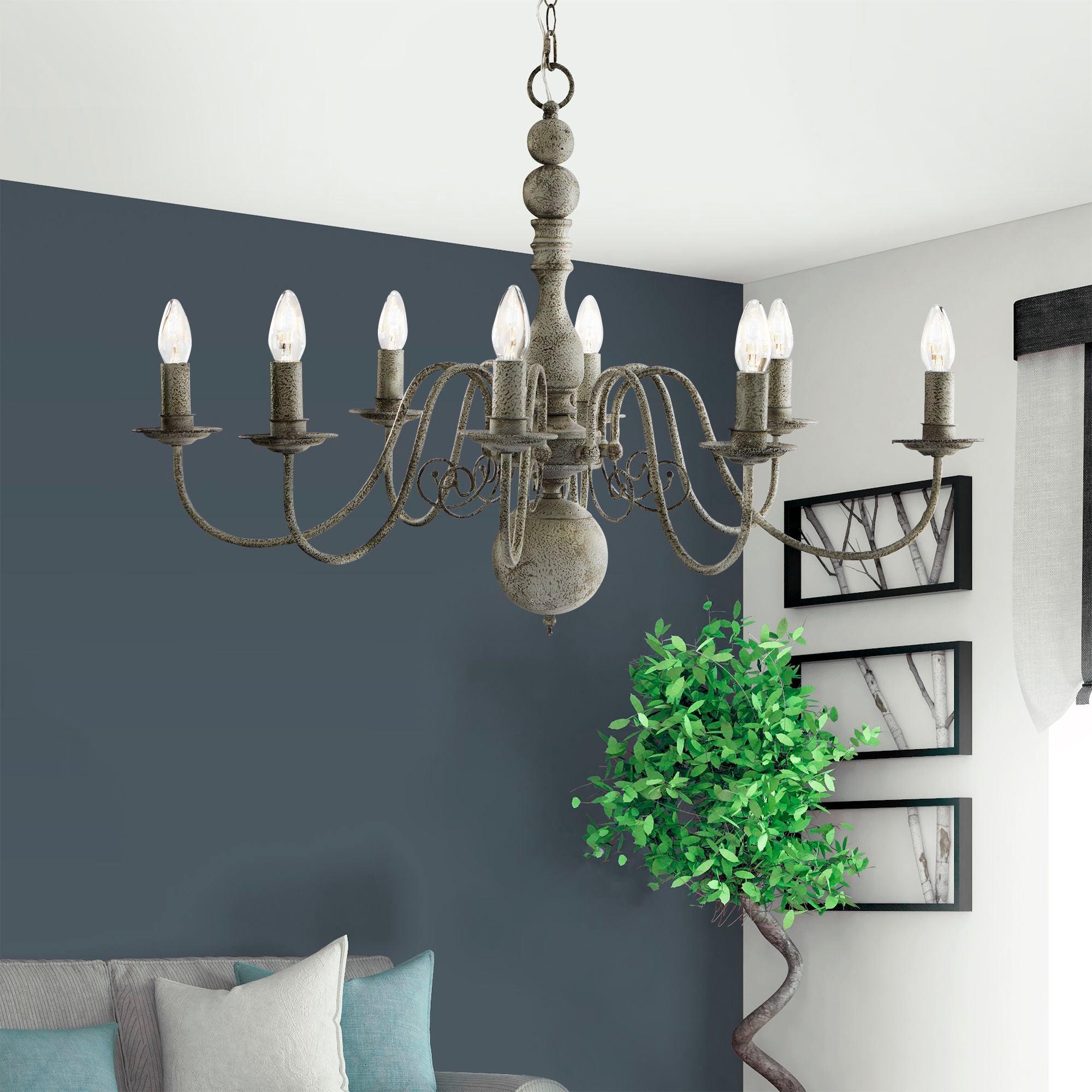 Greythorne 8 Light Textured Grey Chandelier Searchlight-5-Tiffany Lighting Direct
