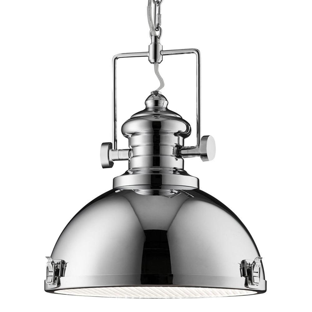 Louisiana Industrial 1 Light Chrome Pendant Searchlight-Ceiling Pendant Lights-1-Tiffany Lighting Direct