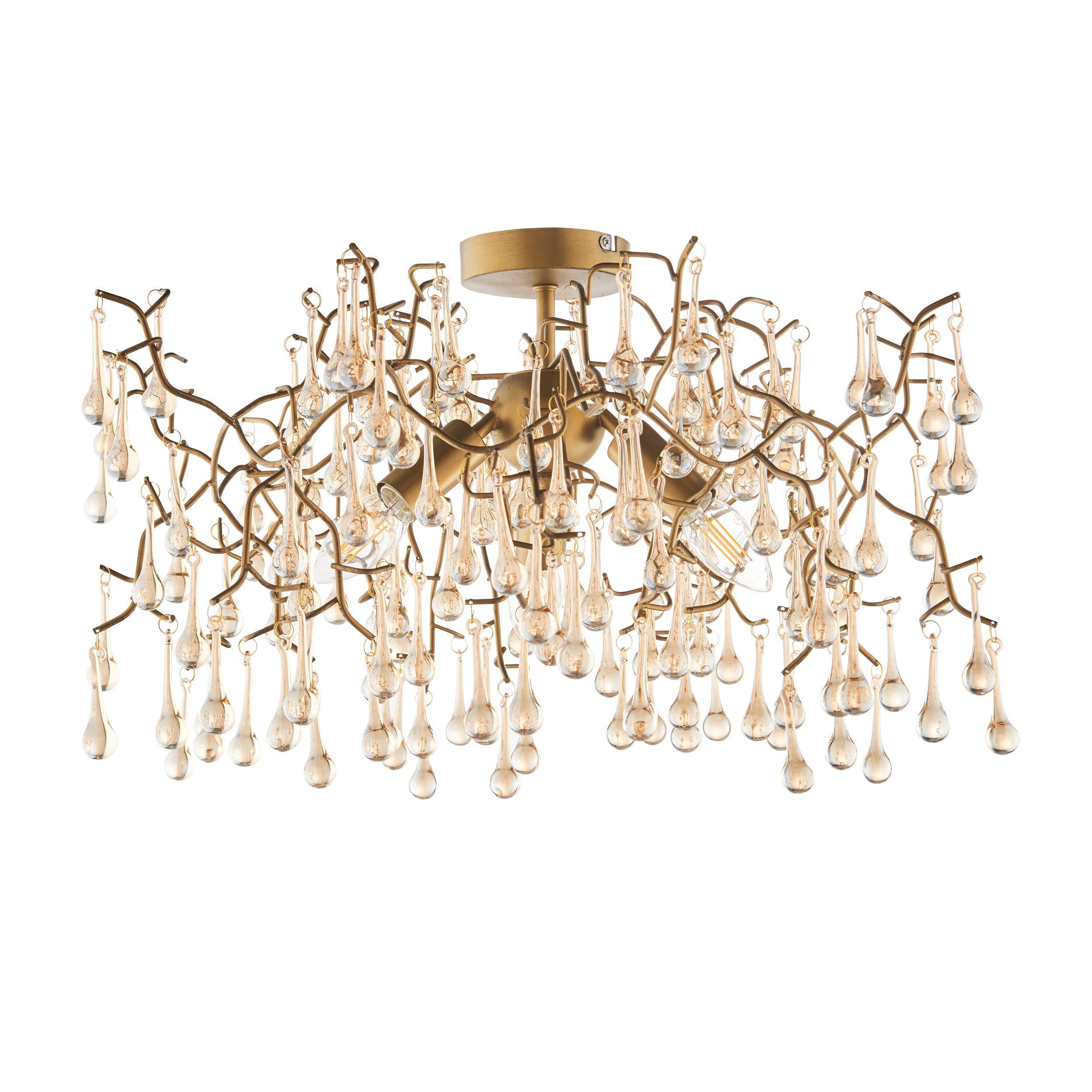 Hampshire Gold 3 Light Semi-Flush - Champagne Glass Teardrops Living room weight image