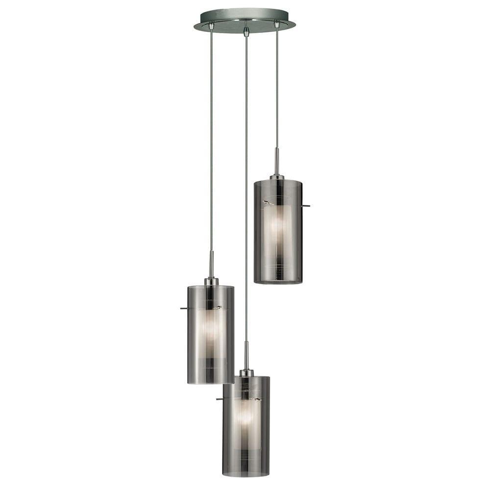 Duo 2 Multi-drop 3 Light Pendant Smokey/Frosted Glass Shades-Ceiling Pendant Lights-1-Tiffany Lighting Direct
