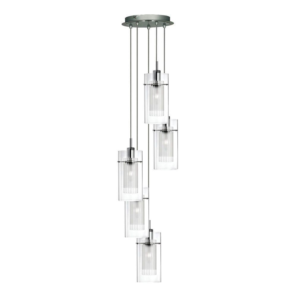 Duo I Chrome & Double Glass 5 Light Pendant Searchlight-Ceiling Pendant Lights-1-Tiffany Lighting Direct