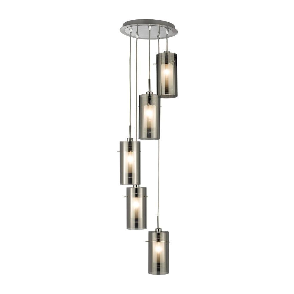 5 Light Duo 2 Multi-drop Pendant Smokey/Frosted Glass Shades-Ceiling Pendant Lights-1-Tiffany Lighting Direct
