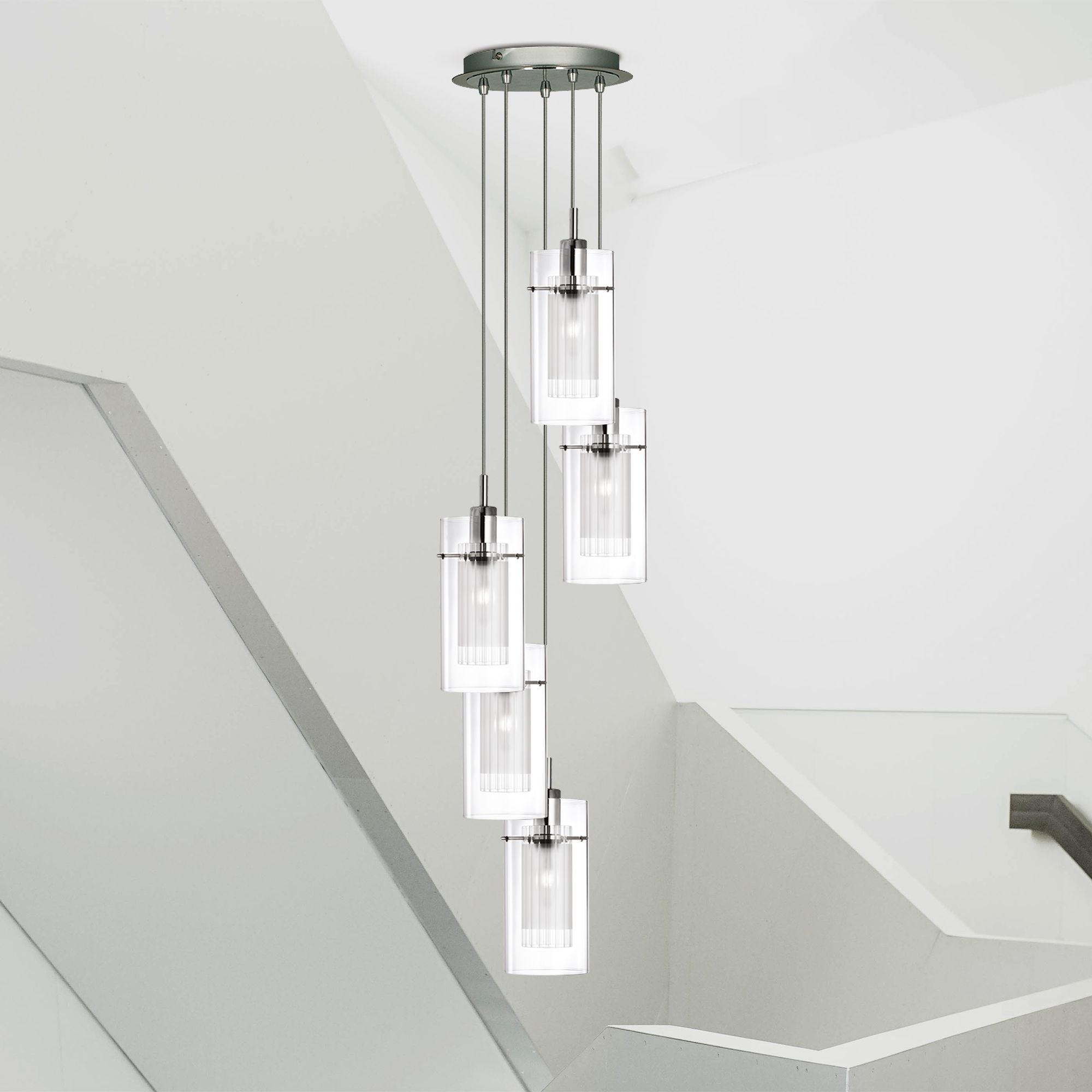 Duo I Chrome & Double Glass 5 Light Pendant Searchlight-Ceiling Pendant Lights-5-Tiffany Lighting Direct