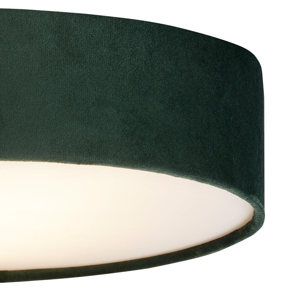 Drum 2 Light Flush Ceiling Light - Green Velvet Shade Living Room Image 2