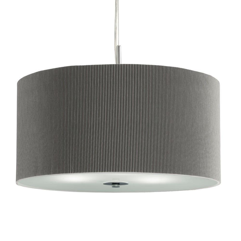 Drum Pleat 3 Light Silver Ceiling Pendant - 60cm Searchlight-Ceiling Pendant Lights-1-Tiffany Lighting Direct
