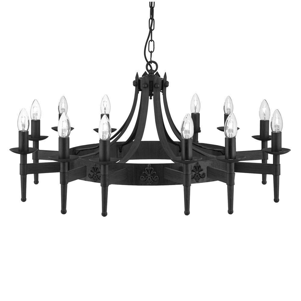 Cartwheel II 12 Light Black Wrought Iron Chandelier-1-Tiffany Lighting Direct